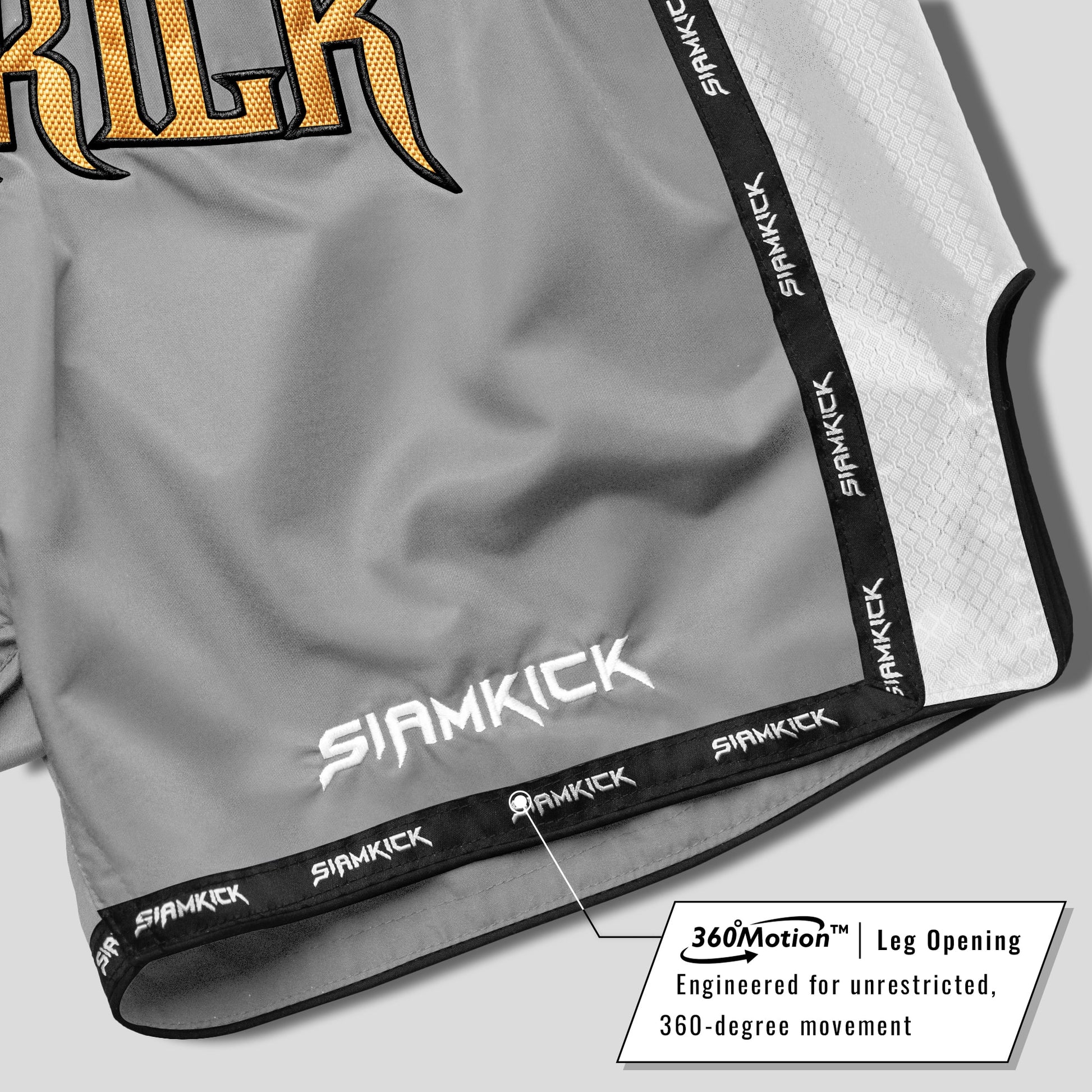 grey muay thai shorts leg opening