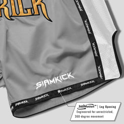 grey muay thai shorts leg opening