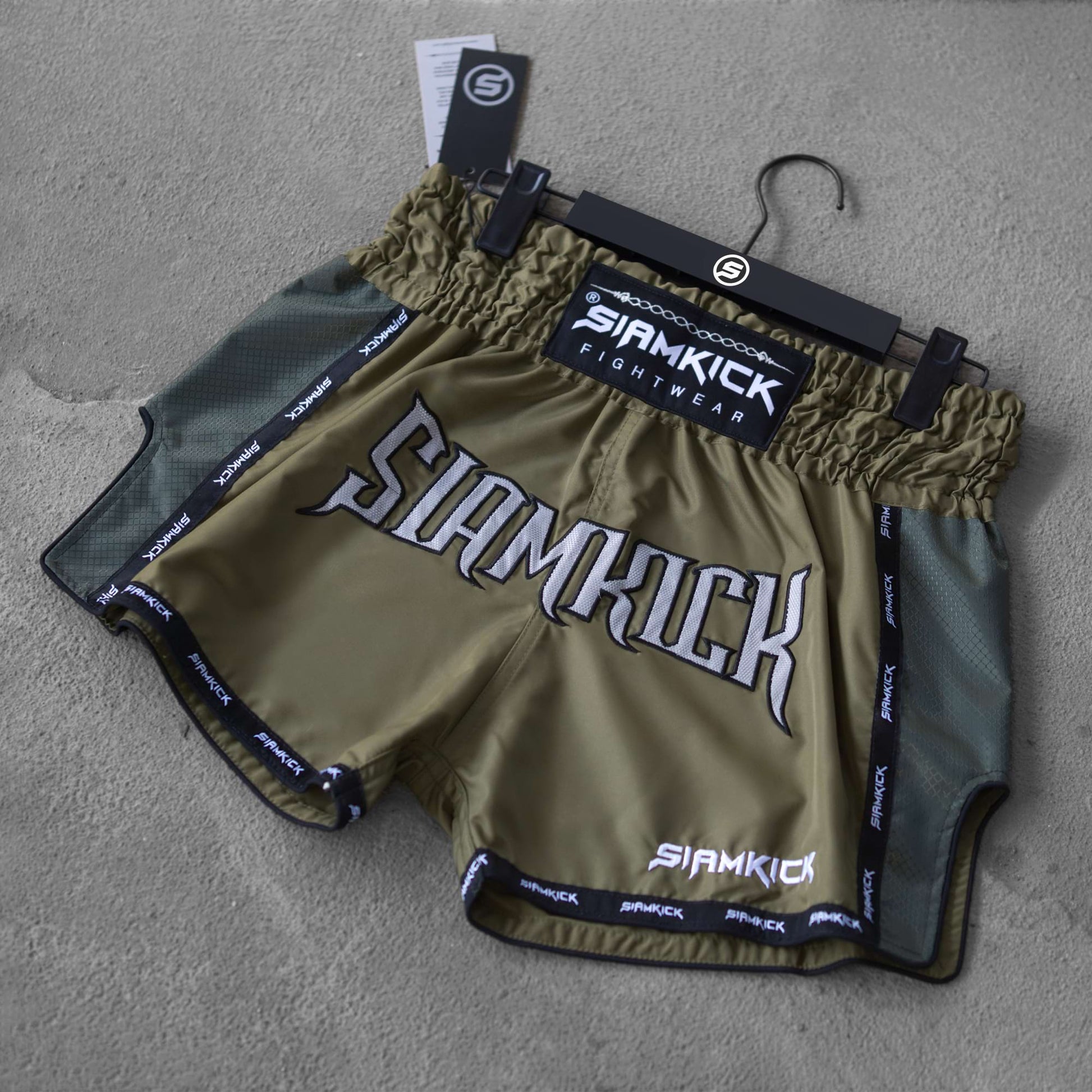 tactical green muay thai shorts