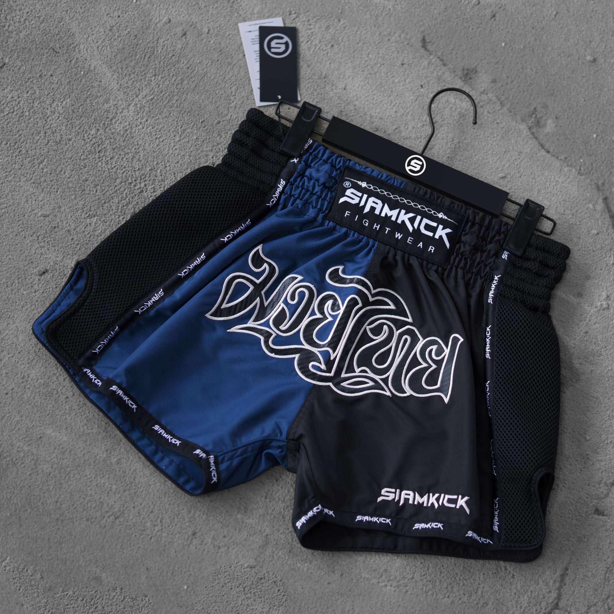 black and blue muay thai shorts