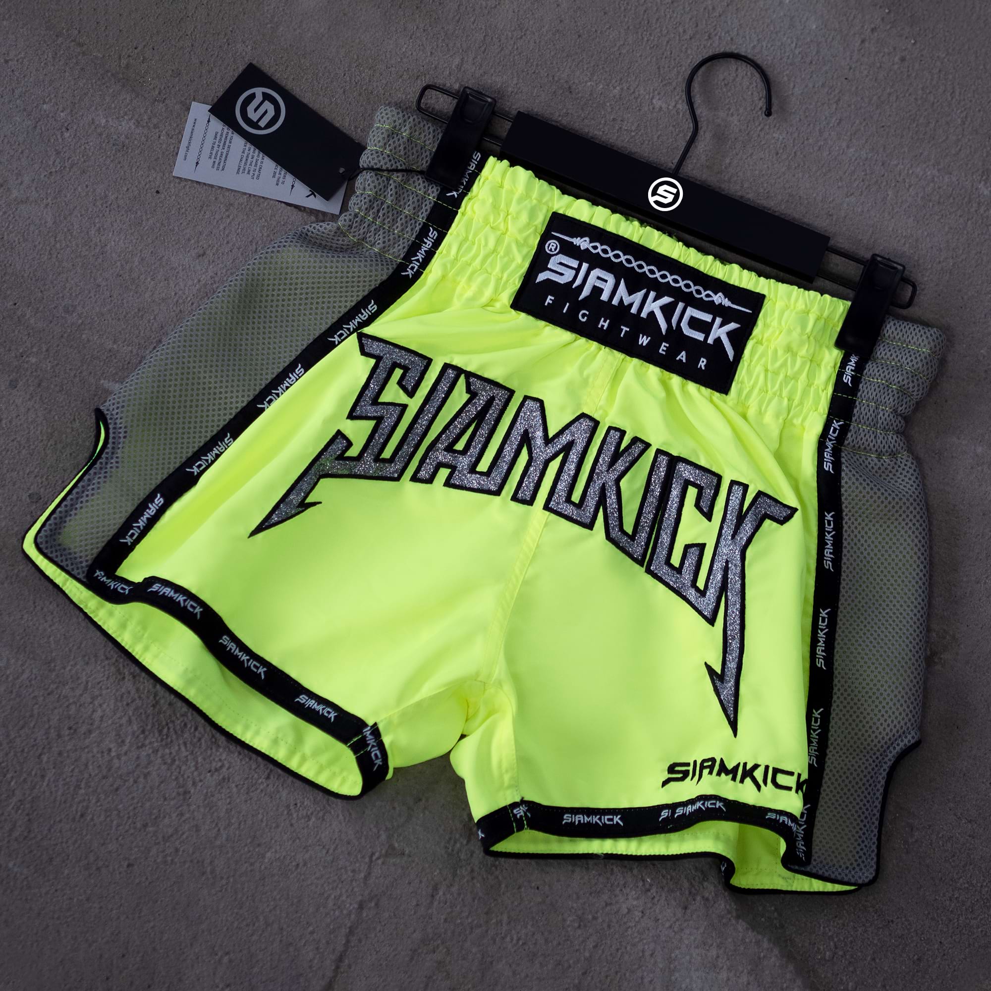 neon green muay thai shorts