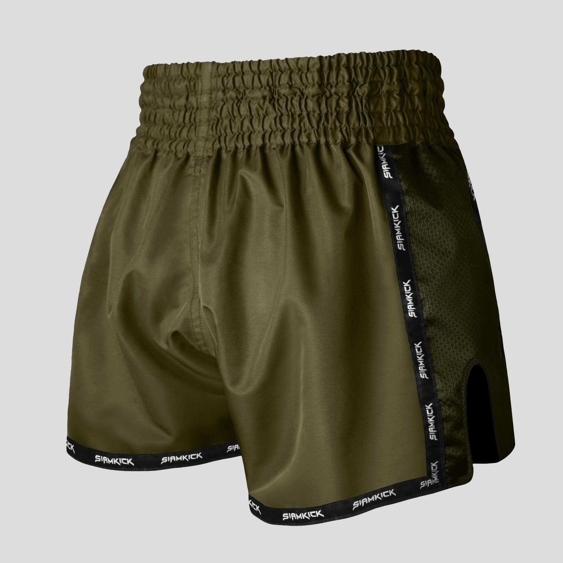 tactical green muay thai shorts back