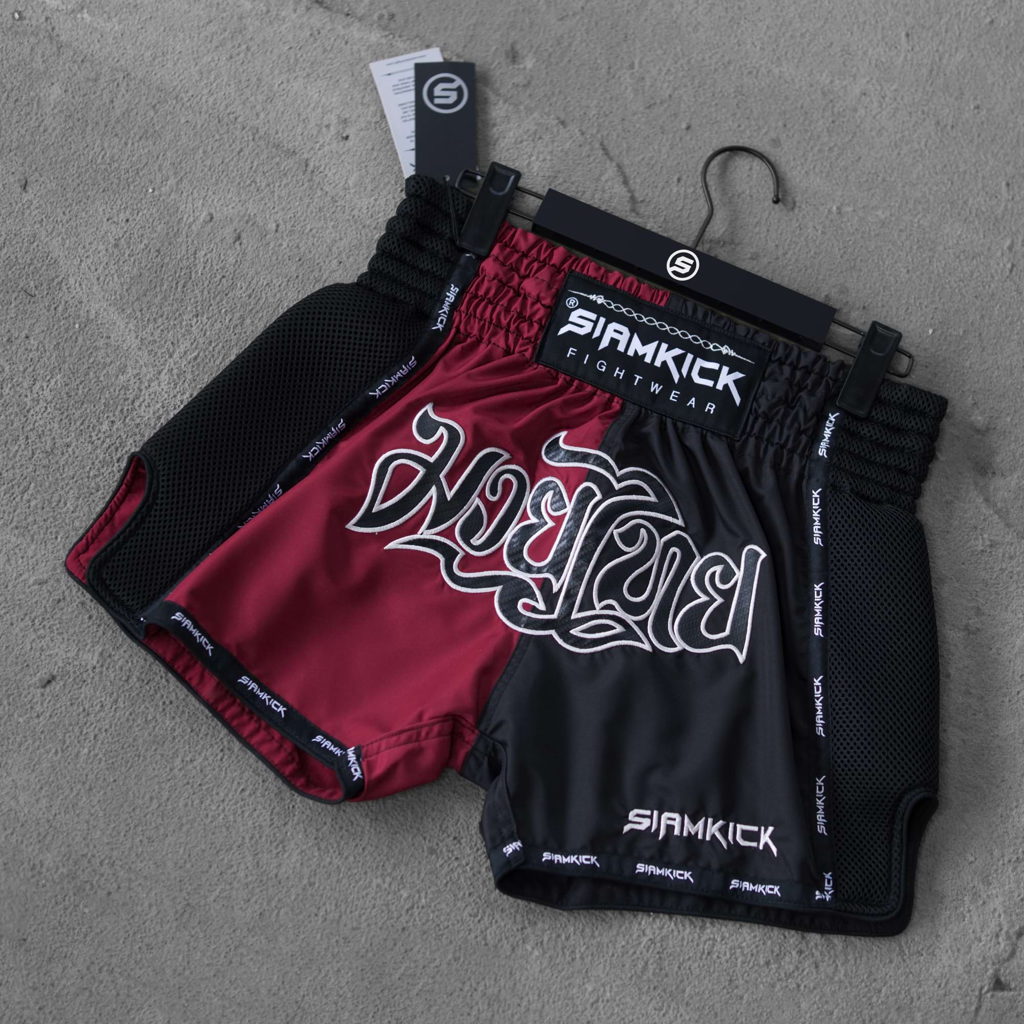 black and red muay thai shorts