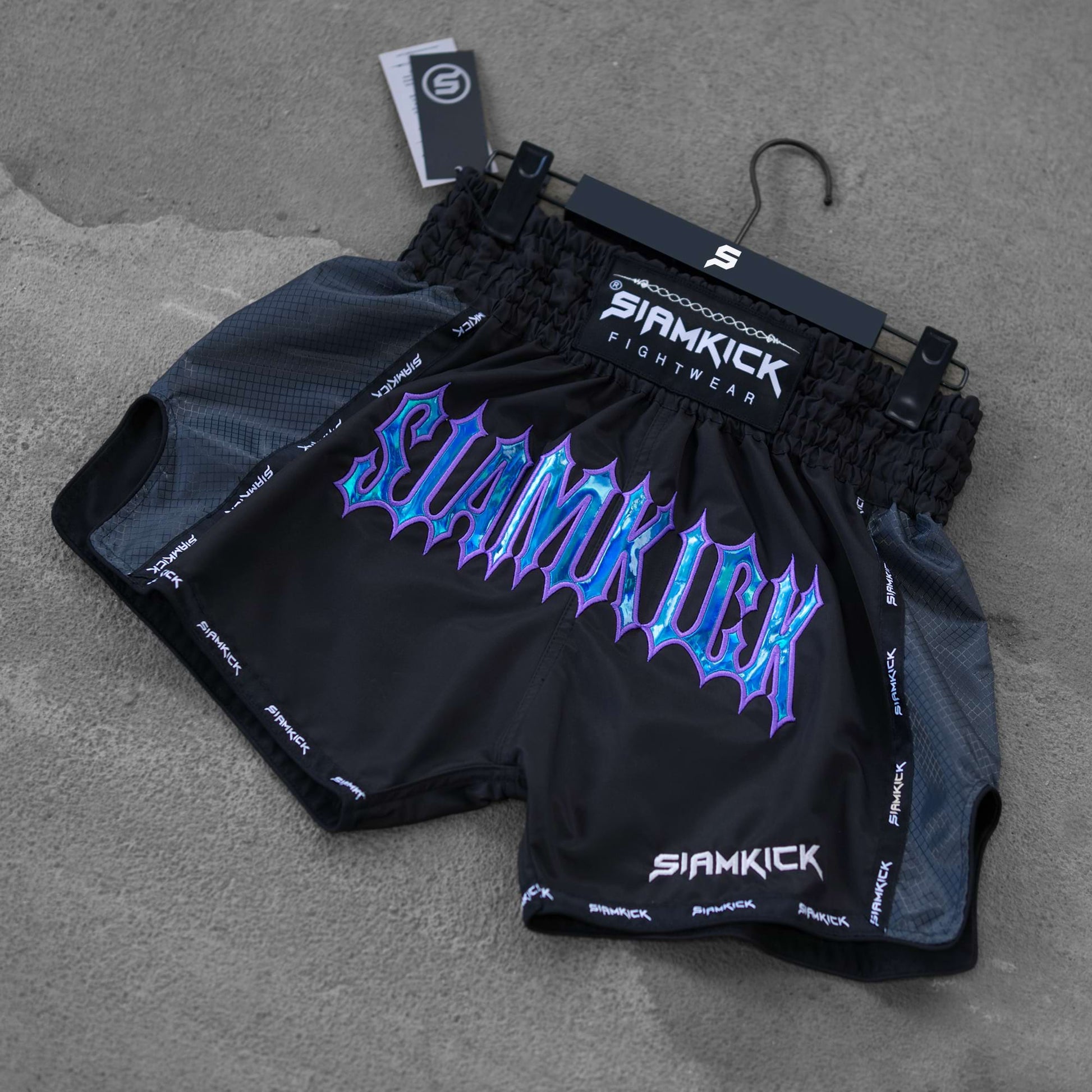 muay thai shorts on the floor