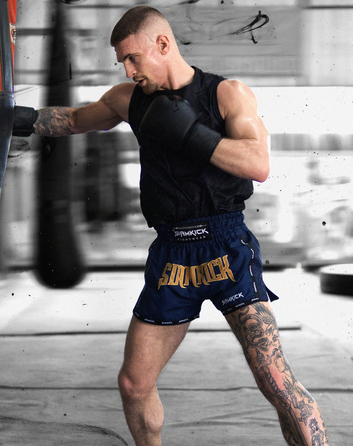 Muay-Thai-Shorts „Commander Navy“, getragen von Frank, Größe L