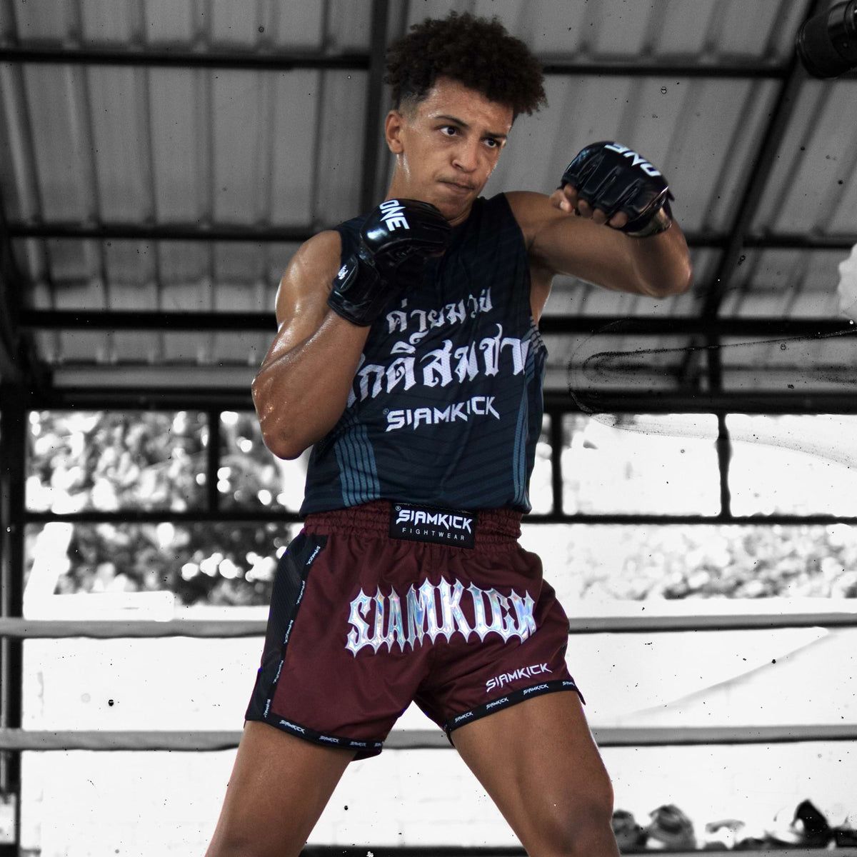 "Crimson Halo" Muay Thai Shorts worn by Mouhssine, size L