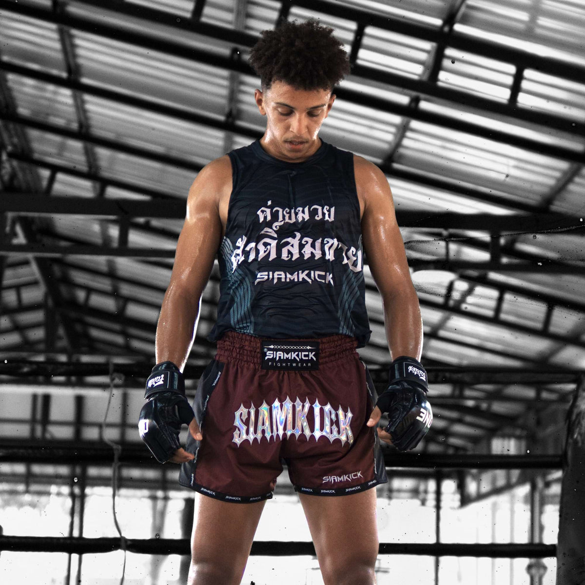 "Crimson Halo" Muay Thai Shorts worn by Mouhssine, size L