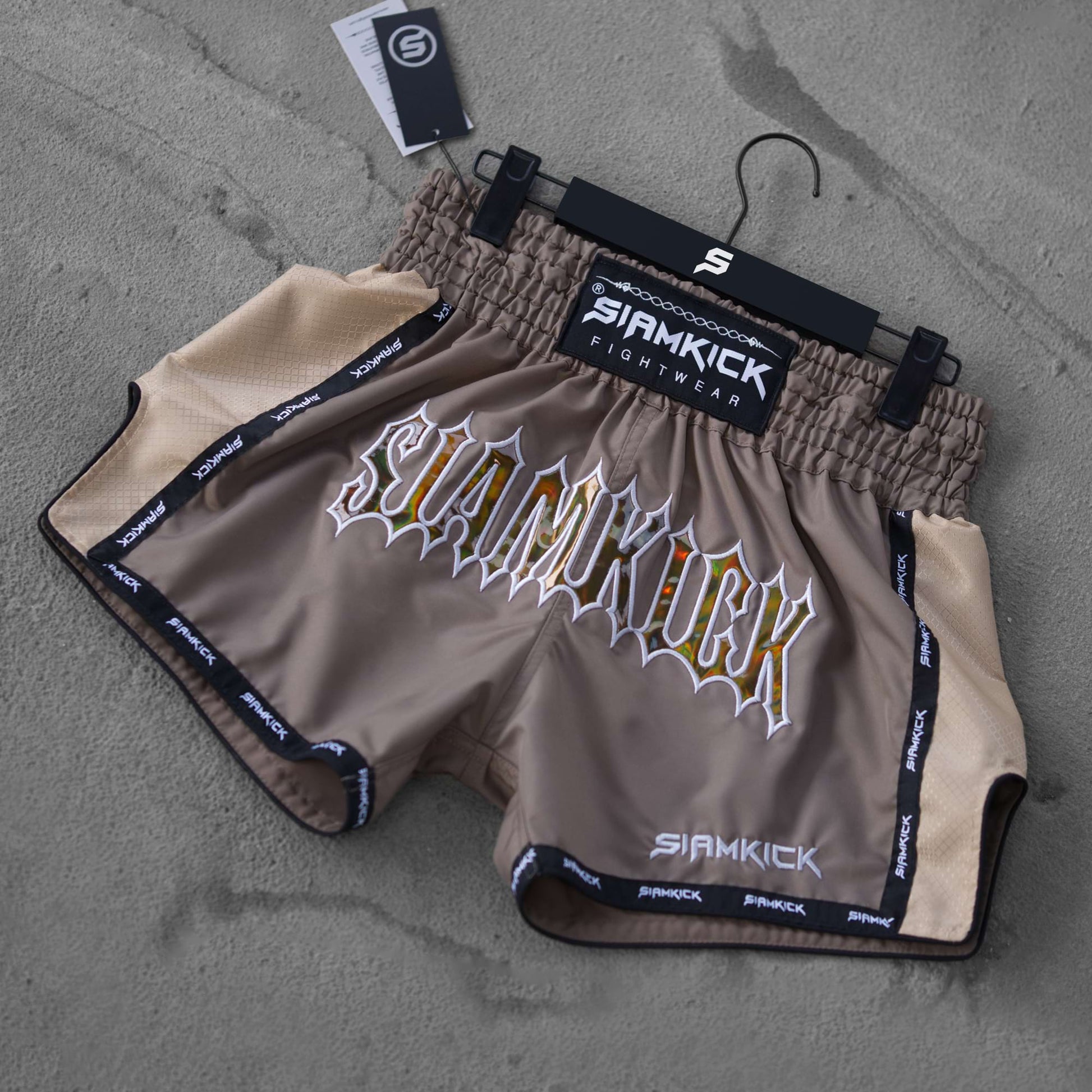 muay thai shorts on the floor