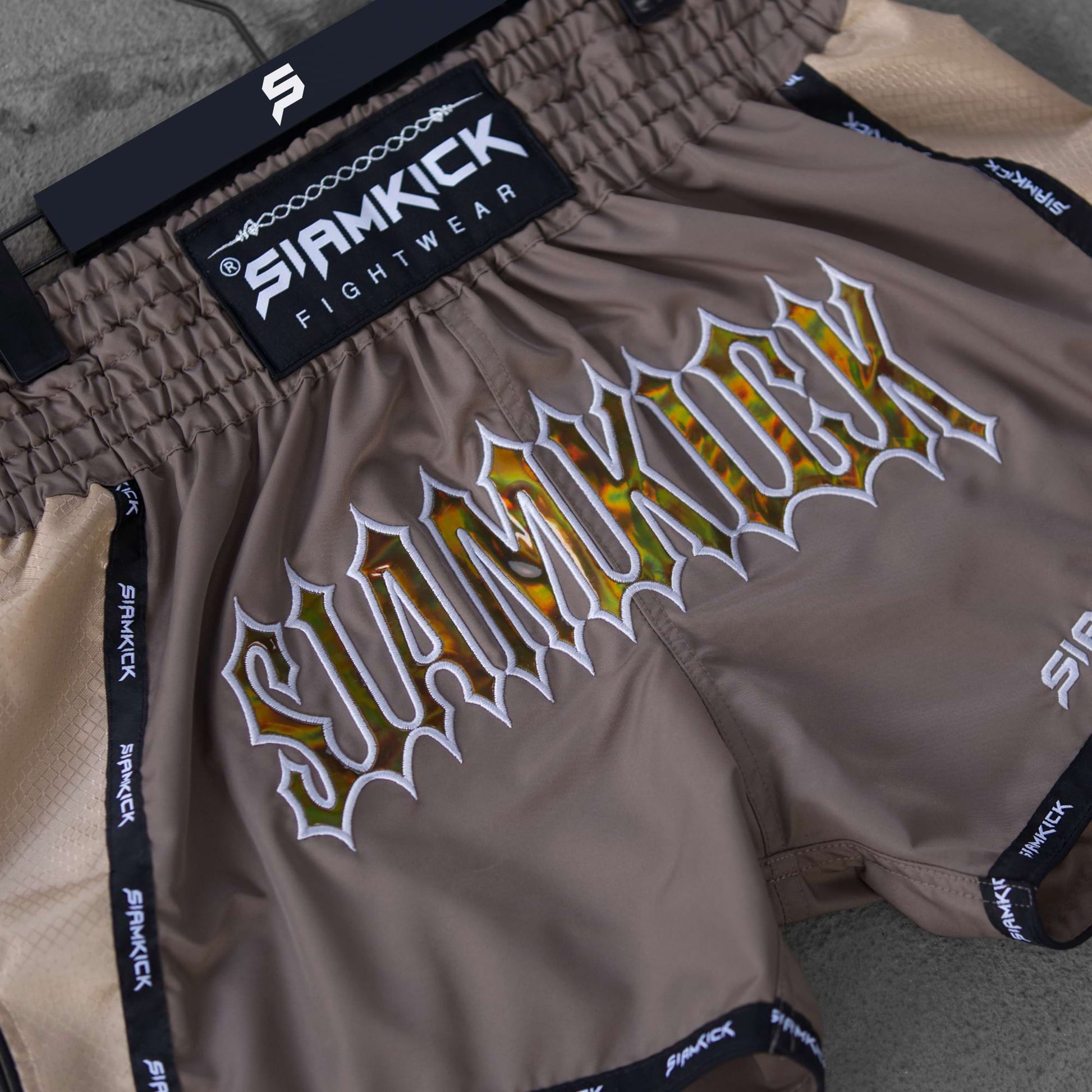close up of muay thai shorts