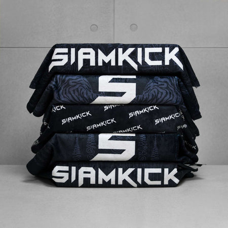 SIAMKICK training towel showing the microfibre and cotton faces