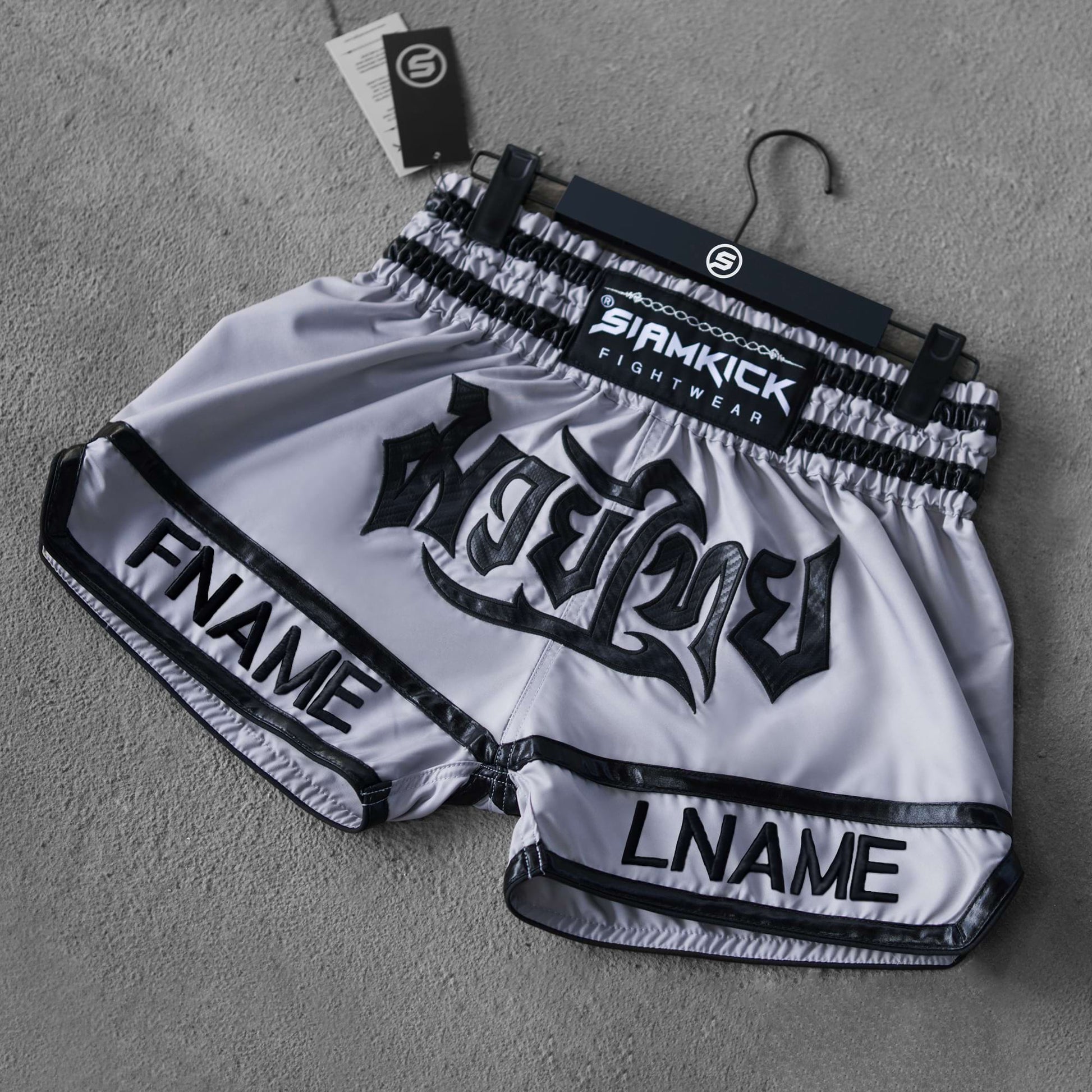 grey custom muay thai shorts
