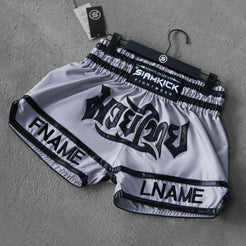 grey custom muay thai shorts