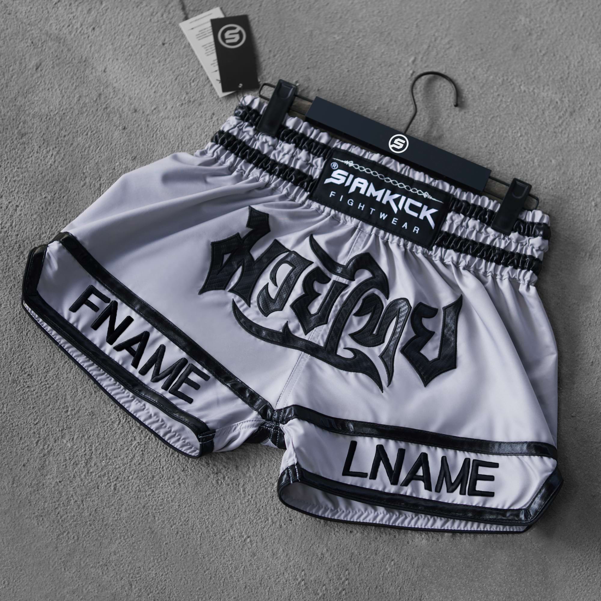 grey custom muay thai shorts