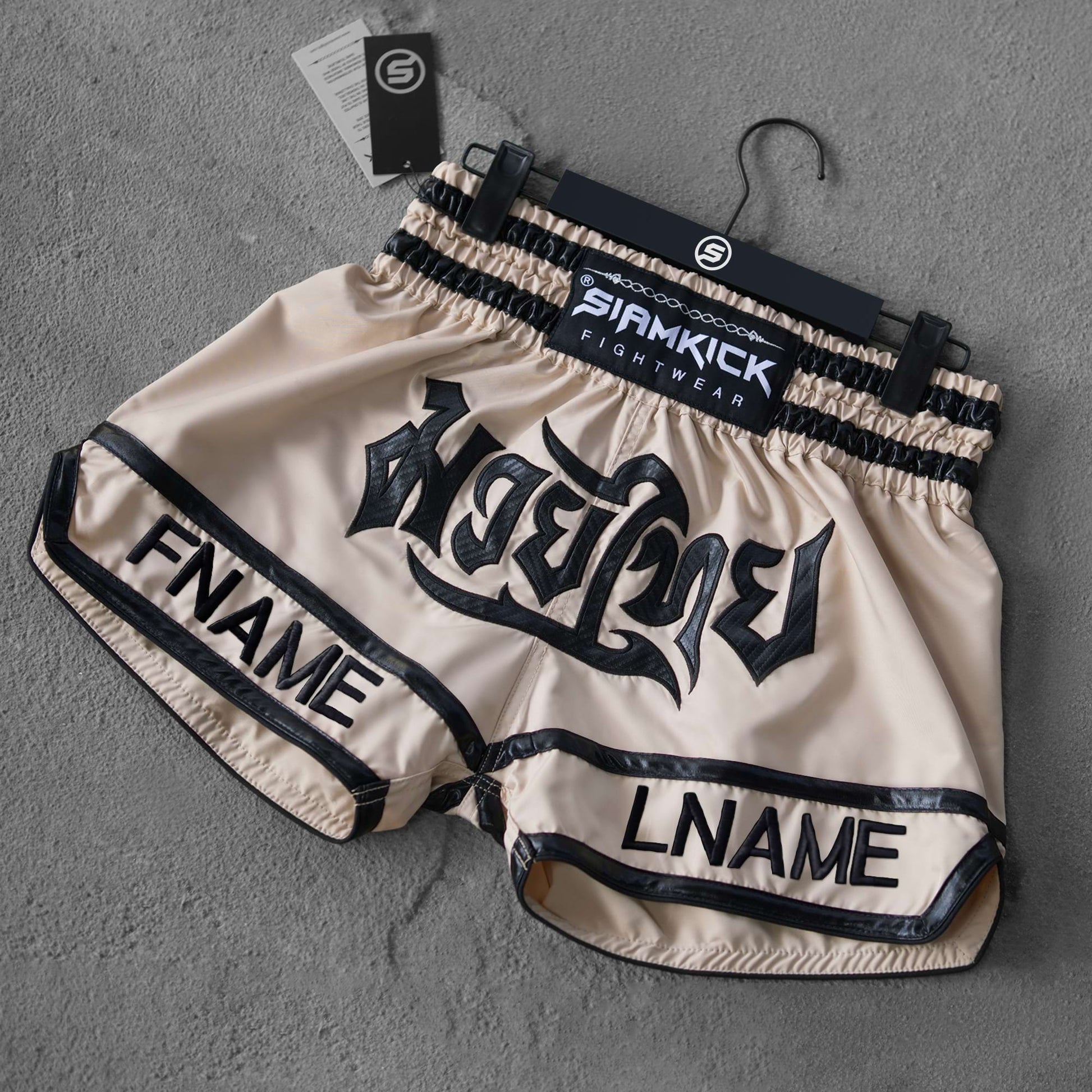 tan custom muay thai shorts