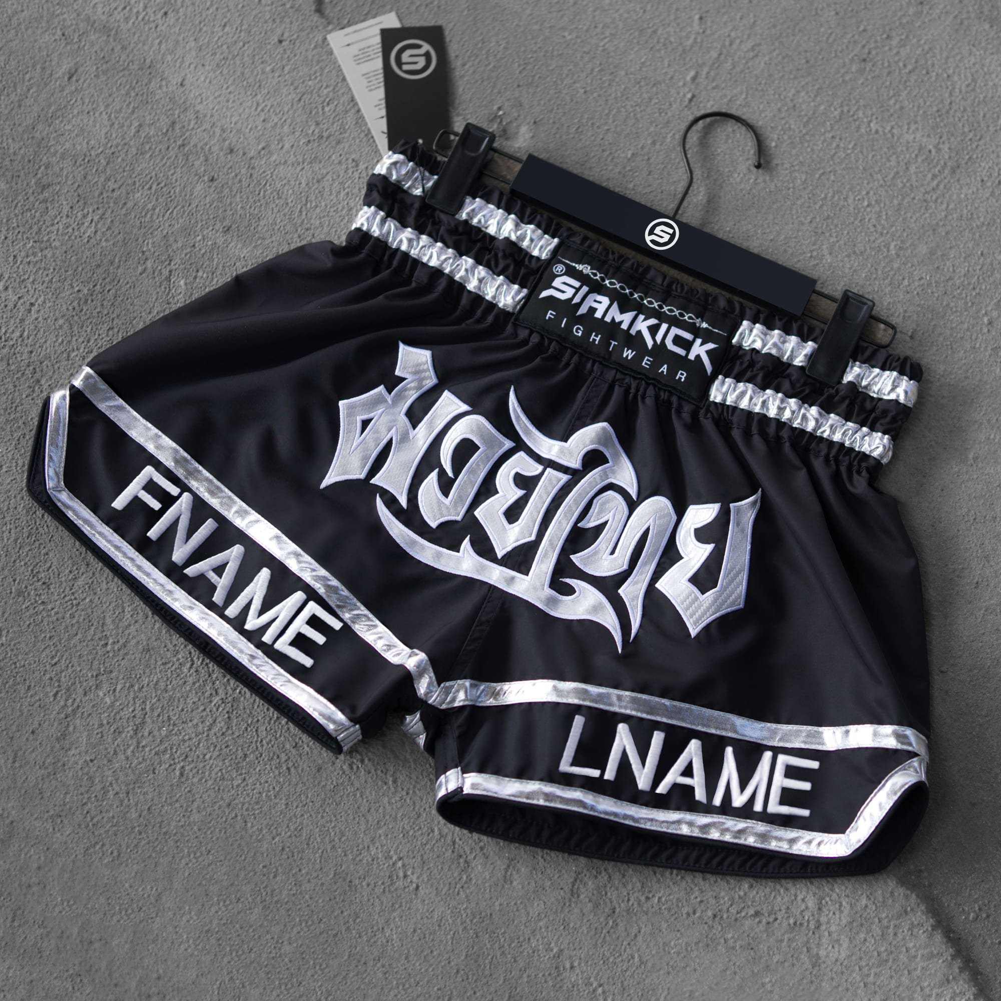 onyx black custom muay thai shorts