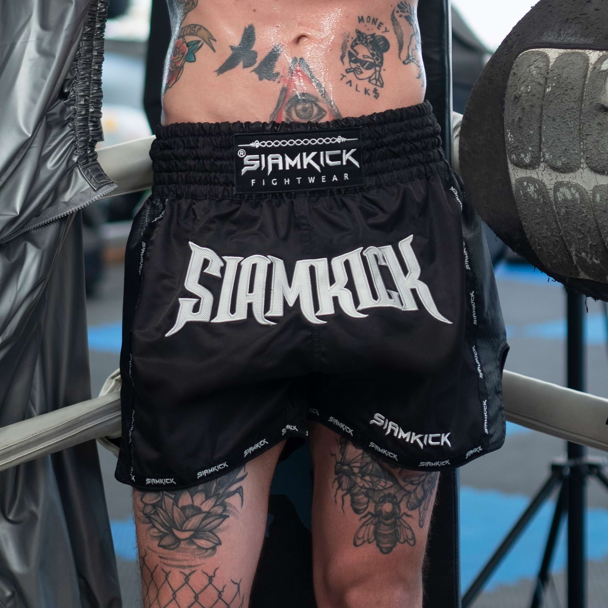 black and white muay thai shorts