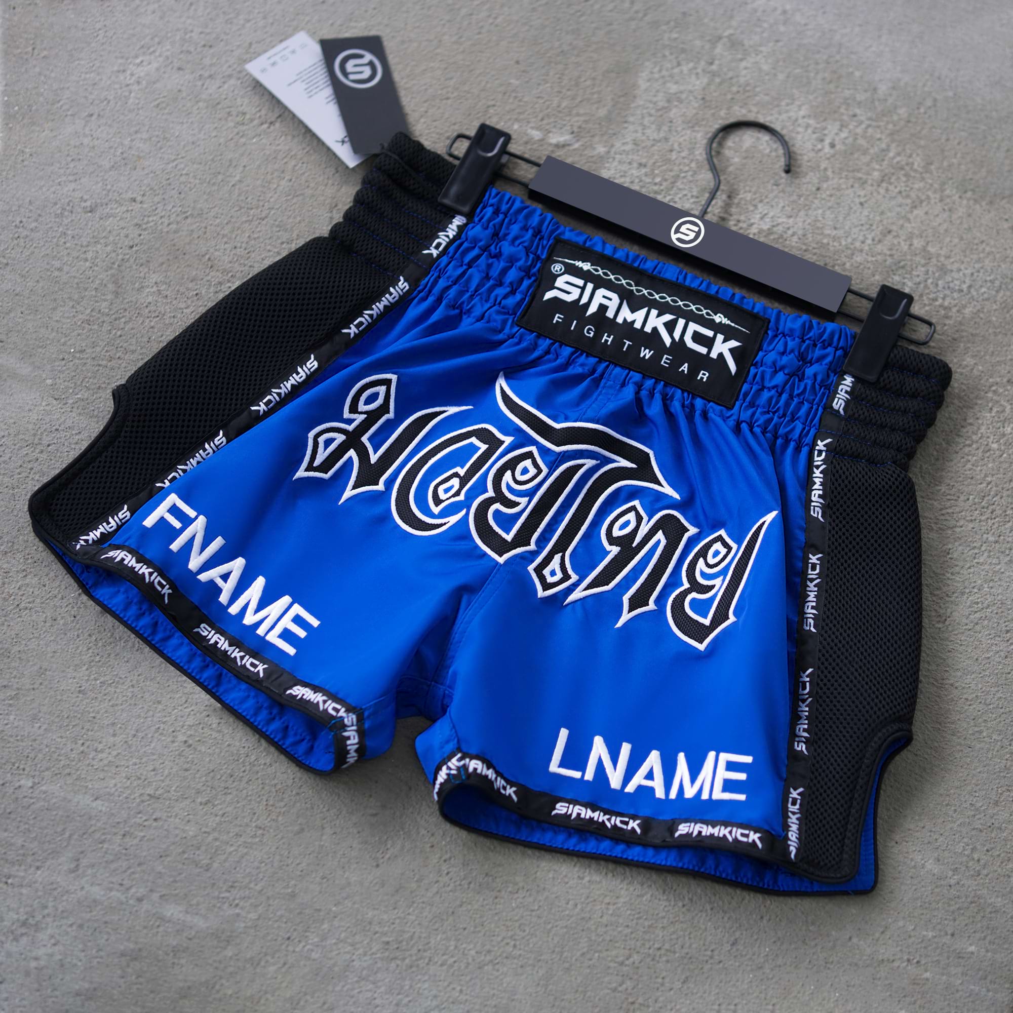 blue retro custom muay thai shorts