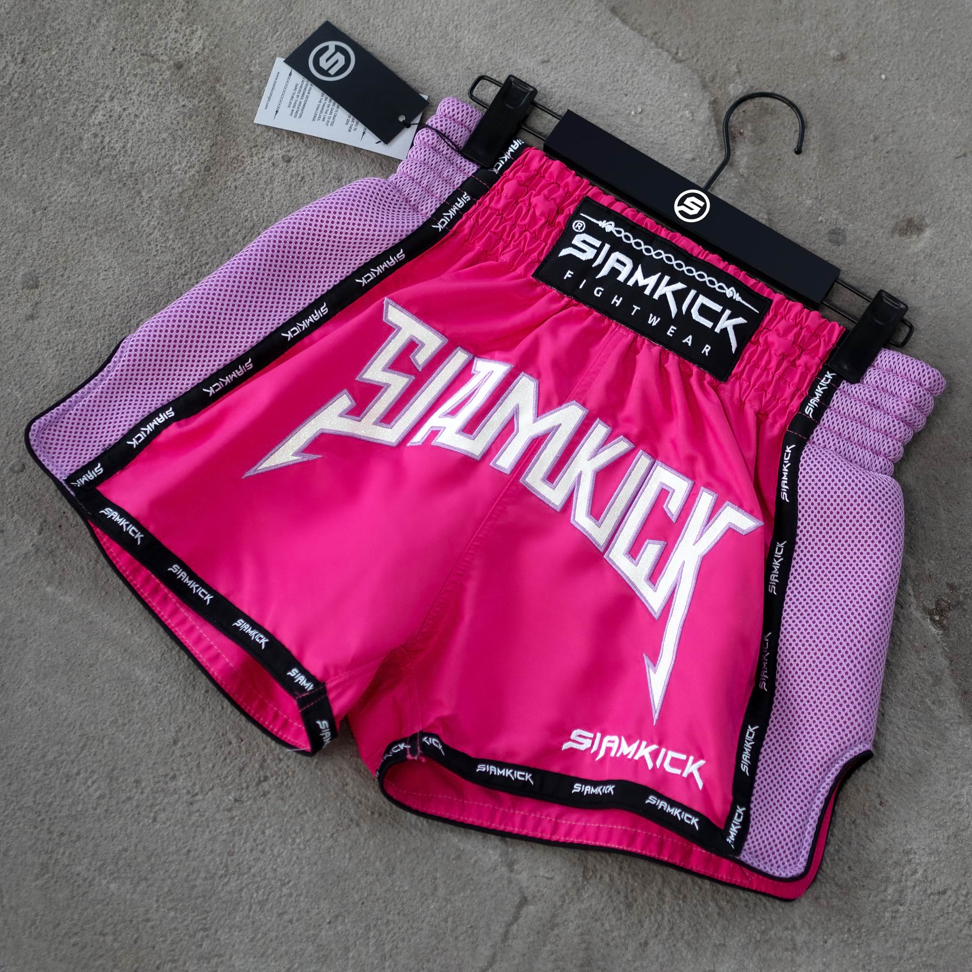 pink and purple muay thai shorts