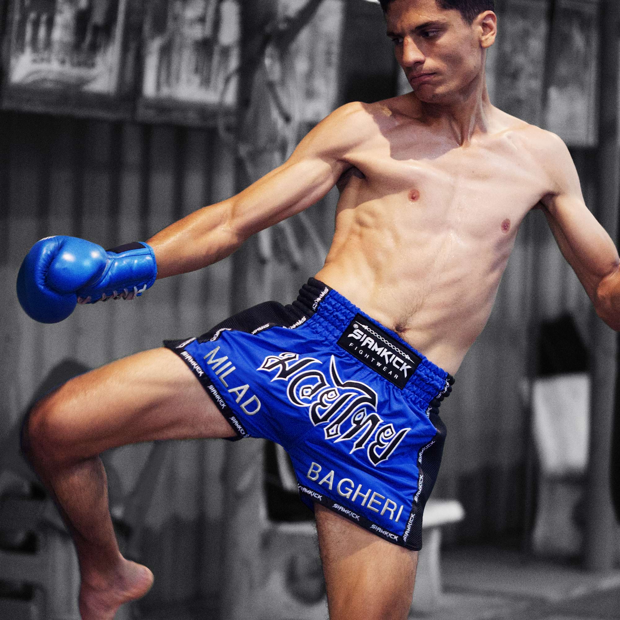 "Blue Retro" Custom Muay Thai Shorts