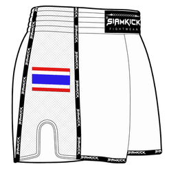 Embroidered Thailand flag on the right leg of custom Muay Thai shorts